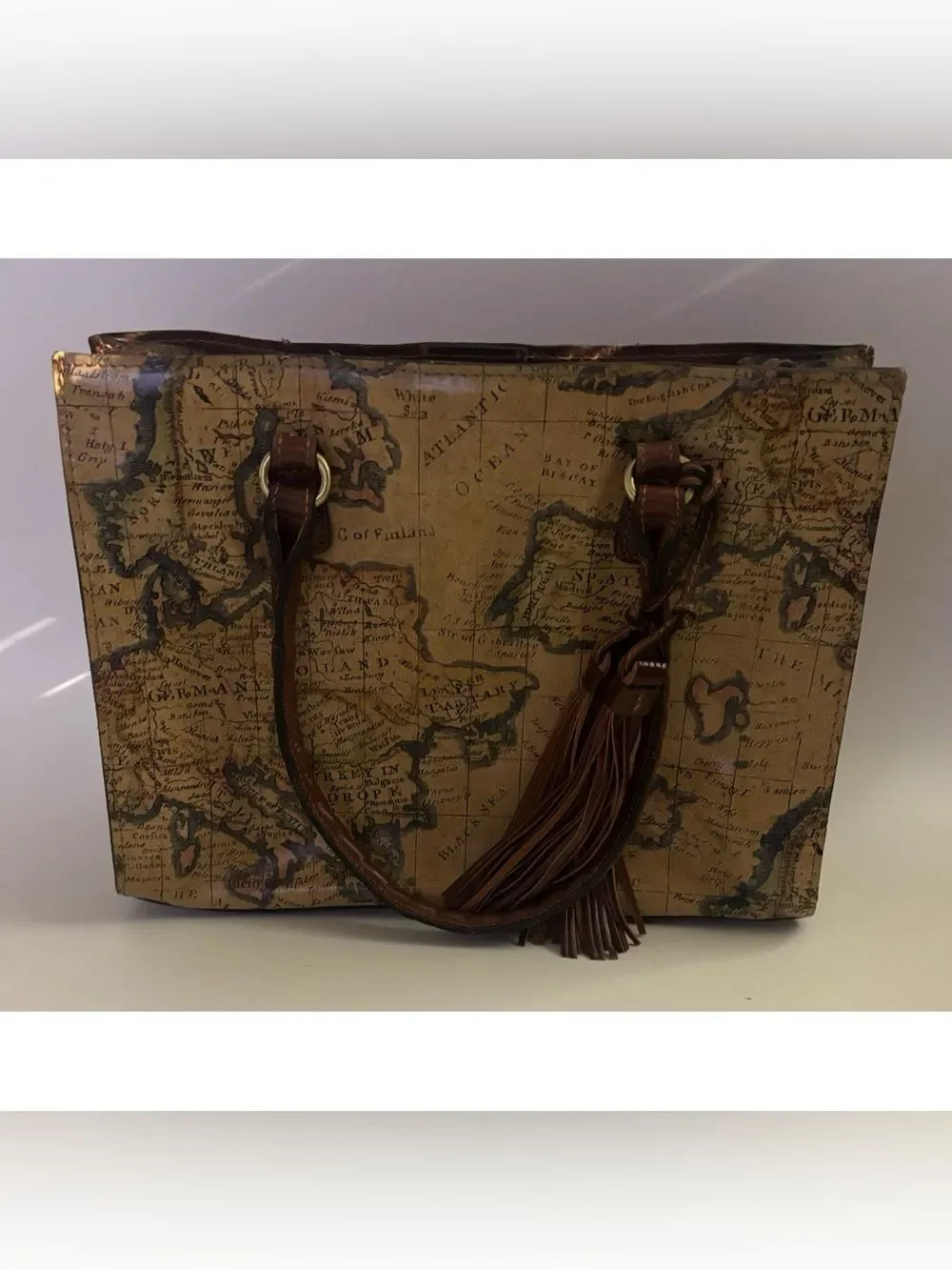 Patricia Nash Leather JOSSELIN Leather Crossbody Satchel Bag- European Map ~ New